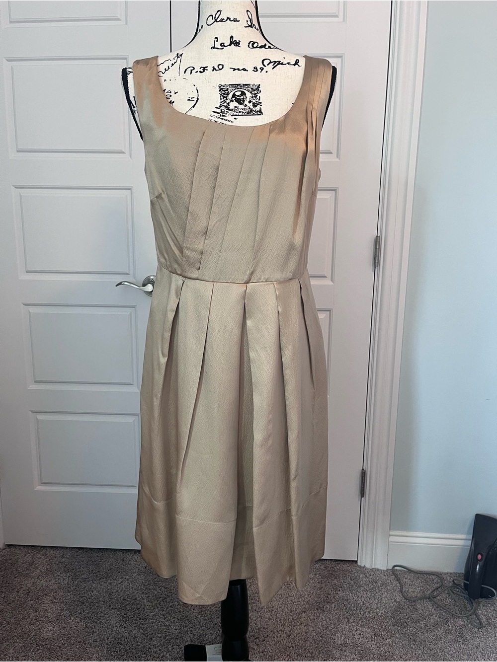 Banana Republic Neutral Beige Pleated Scoop-Neck Dress